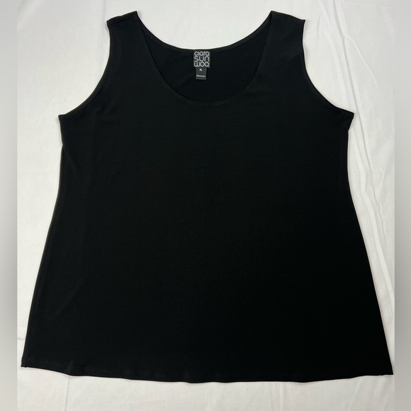 Clara Sun Woo Top Womens XL Black Knit Tank Sleeveless Round Neck Stretch Shell - Picture 1 of 3